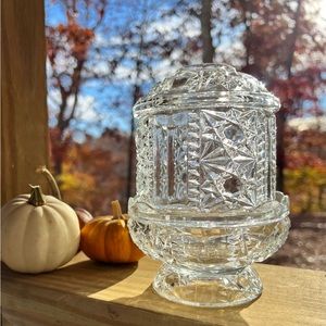 Vintage Indiana Clear Glass Stars and Bars Fairy Light Lamp Candle holder